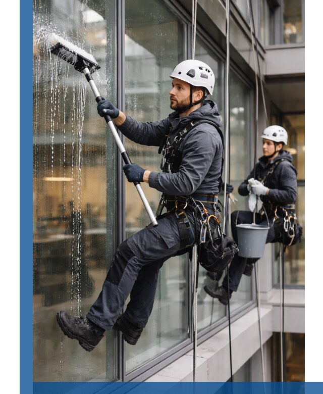 Профессиональная мойка витражей промышленными альпинистами в Вязниках