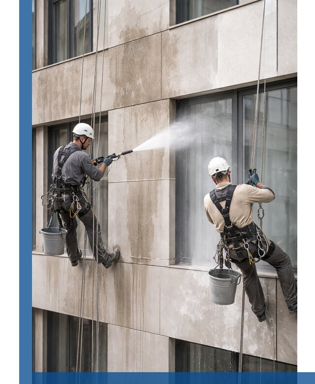 Послестроительная мойка фасада промышленным альпинизмом в Вязниках