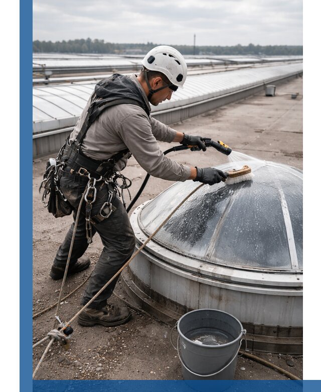 Мойка зенитных фонарей на кровле для промышленных объектов в Вязниках