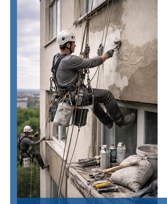 Косметический ремонт фасада зданий в Вязниках промышленными альпинистами