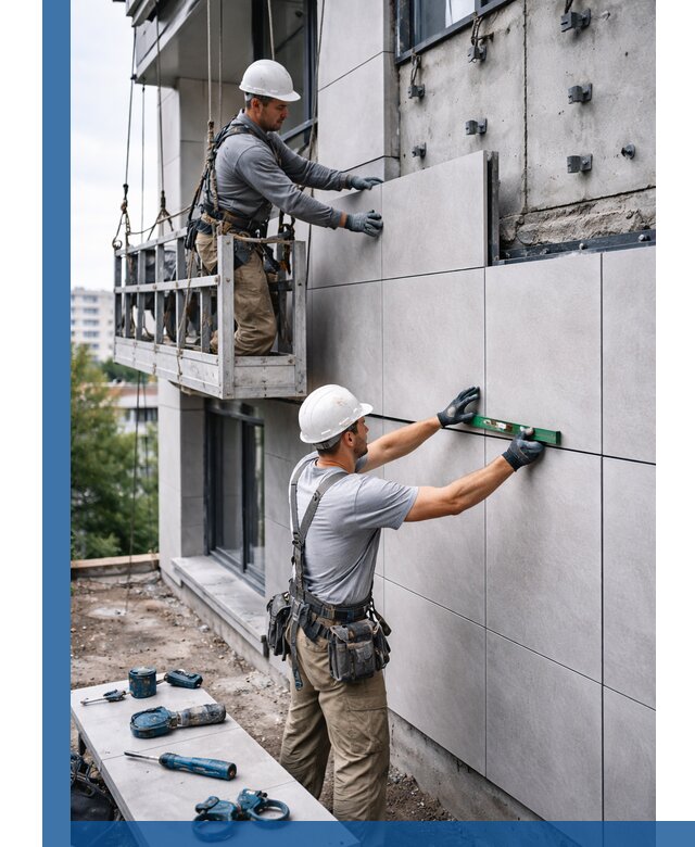 Монтаж керамогранита на фасад в Вязниках под ключ с гарантией качества