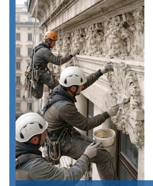 Реставрация фасадной лепнины с высотными работами в Вязниках