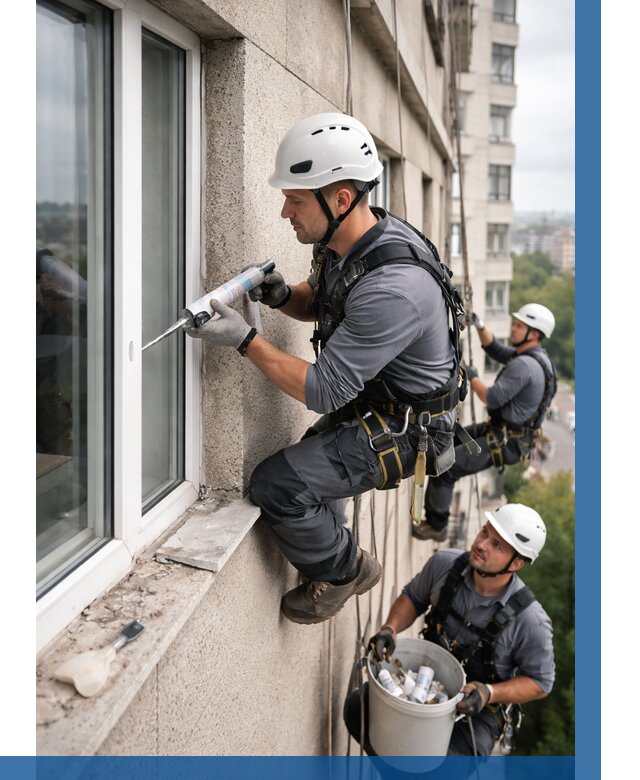 Герметизация оконных швов снаружи в Вязниках от 1602 р. | ВЫСОТНИК-Взн