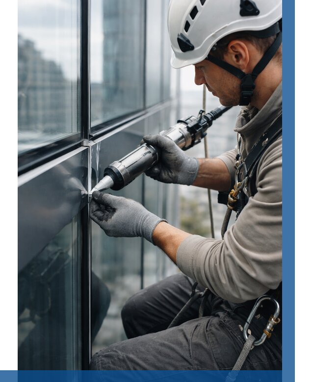 Герметизация стыков витража в Вязниках от 1282 р. | ВЫСОТНИК-Взн