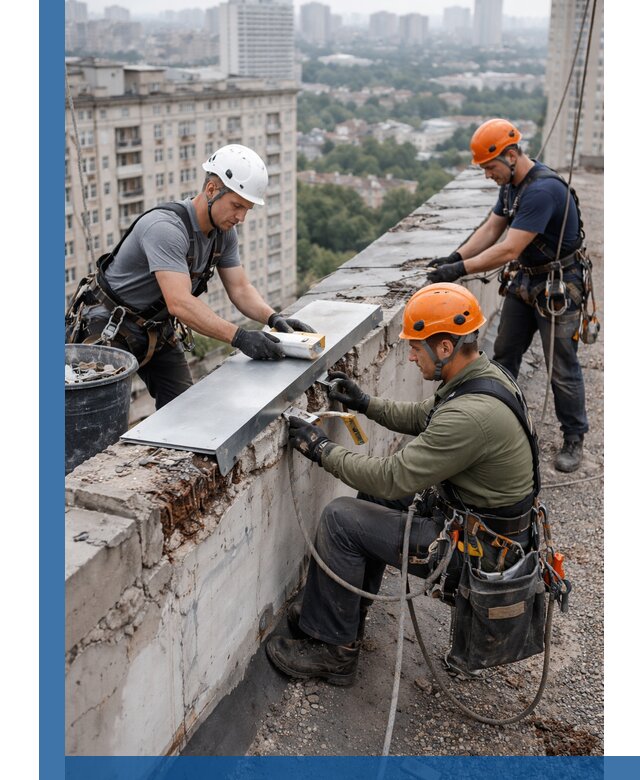 Ремонт парапета на кровле в Вязниках, высотные работы с гарантией