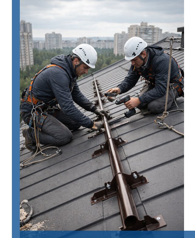 Монтаж снегозадержателей на кровле зданий в Вязниках под ключ