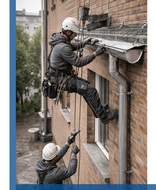 Монтаж водосточной системы на здании в Вязниках под ключ