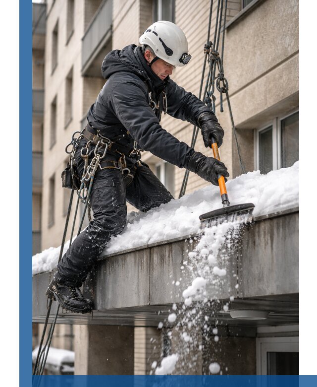 Очистка козырьков от снега в Вязниках круглогодично безопасно