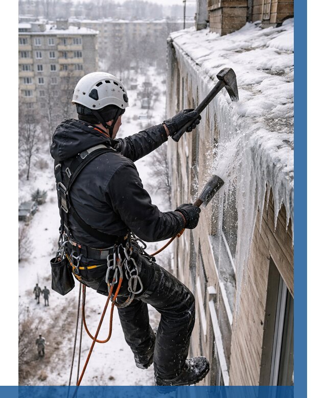 Сбивание сосулек с крыши в Вязниках по цене от 4807 р. | ВЫСОТНИК-Взн