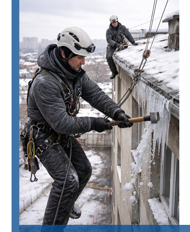 Сбивание и удаление сосулек с крыши в Вязниках безопасно