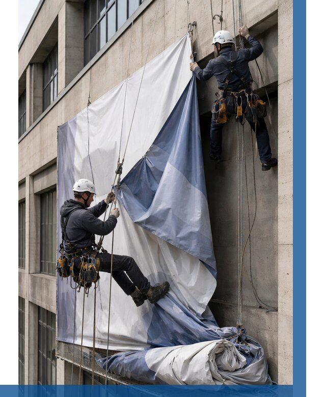 Демонтаж баннеров с фасада в Вязниках от 4807 р. | ВЫСОТНИК-Взн