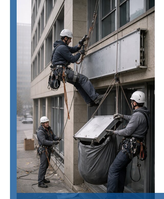 Демонтаж рекламной вывески с высотными работами в Вязниках