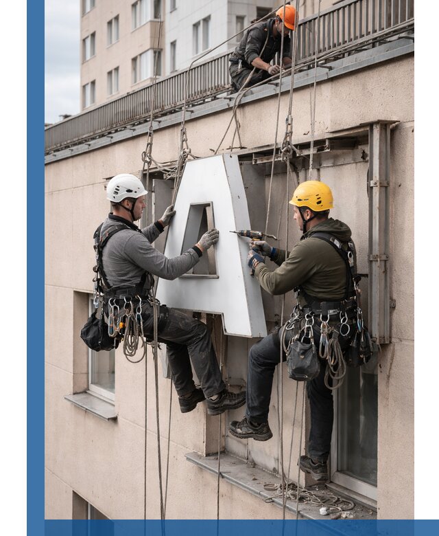 Ремонт и восстановление наружных вывесок на высоте в Вязниках