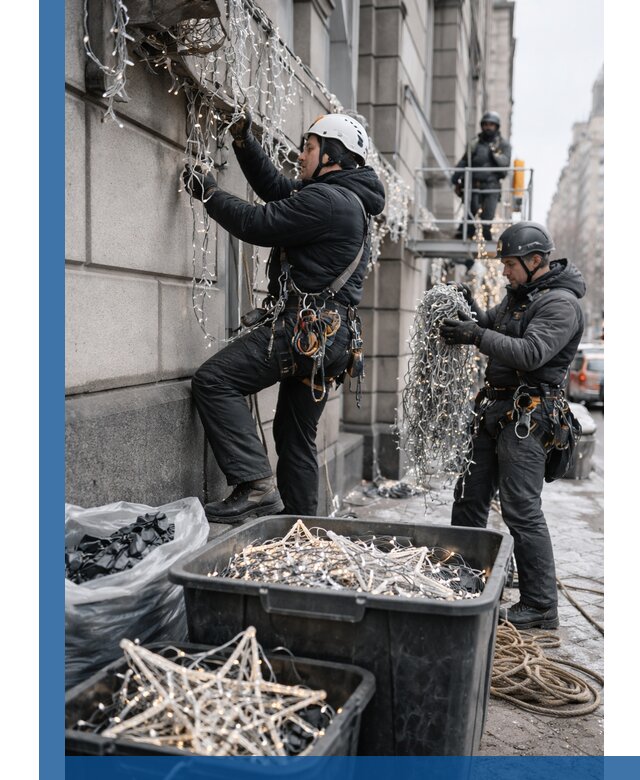 Демонтаж новогоднего оформления и гирлянд в Вязниках