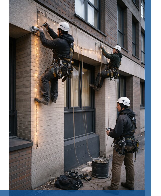 Монтаж гирлянд на фасаде в Вязниках от 3739 р. | ВЫСОТНИК-Взн