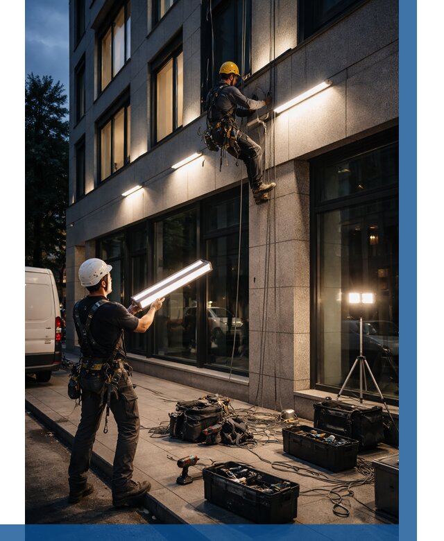 Монтаж архитектурной подсветки здания в Вязниках от 2671 р.|ВЫСОТНИК-Взн