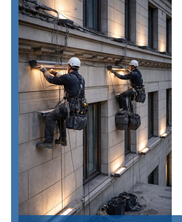 Монтаж архитектурной подсветки фасадов зданий в Вязниках