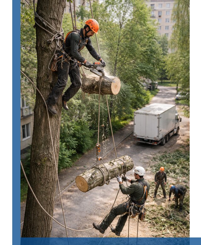 Спил деревьев альпинистами в Вязниках, безопасно и без повреждений