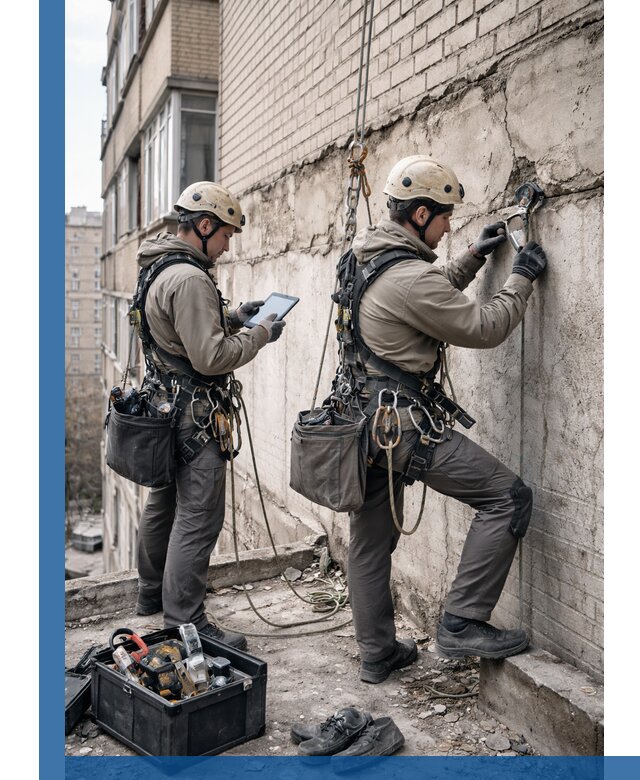 Обследование фасада промышленными альпинистами в Вязниках