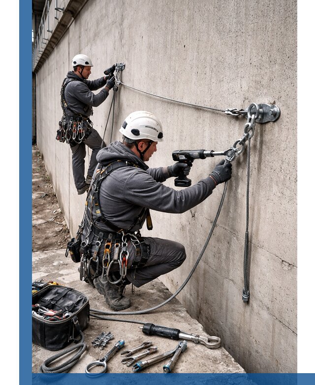 Монтаж анкерных линий высотной безопасности в Вязниках